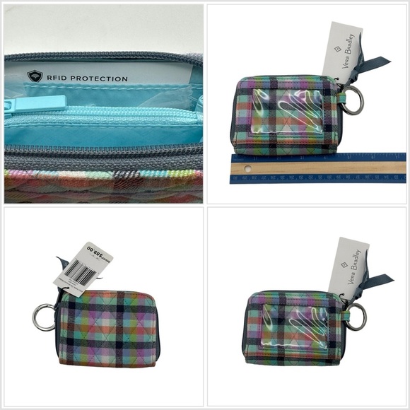 Vera Bradley Zip ID License Case Wallet Plaid Ginham Multi Colored RFID Safe NWT - Picture 1 of 6